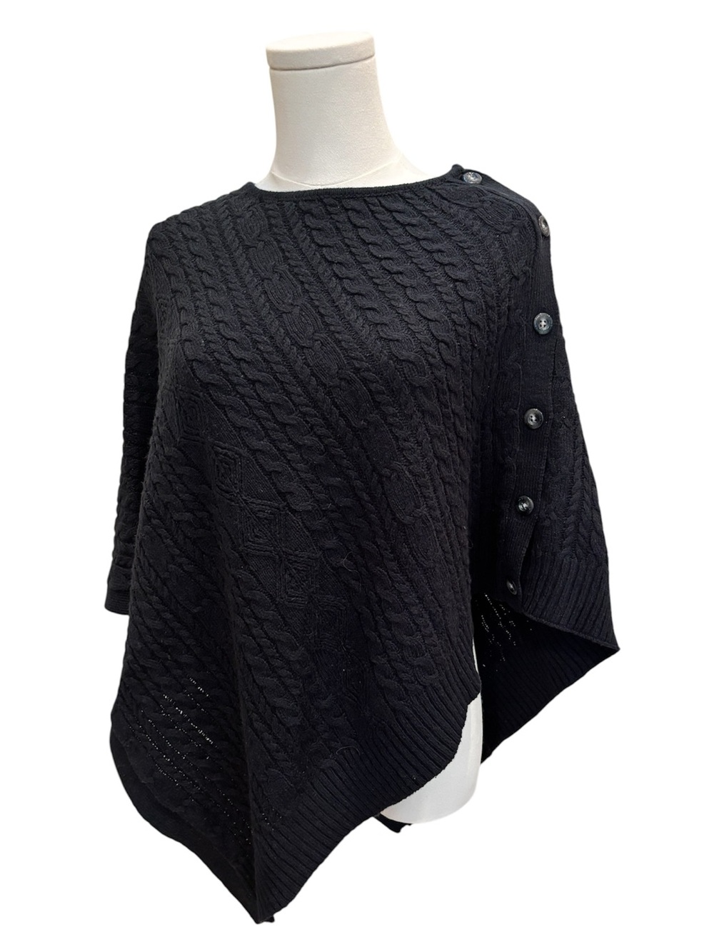 Orvis Poncho Black Cable Knit Fall Y2K OS
